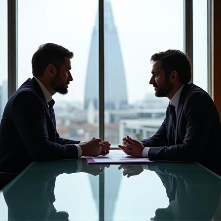 Professional business negotiation in a boardroom overlooking London